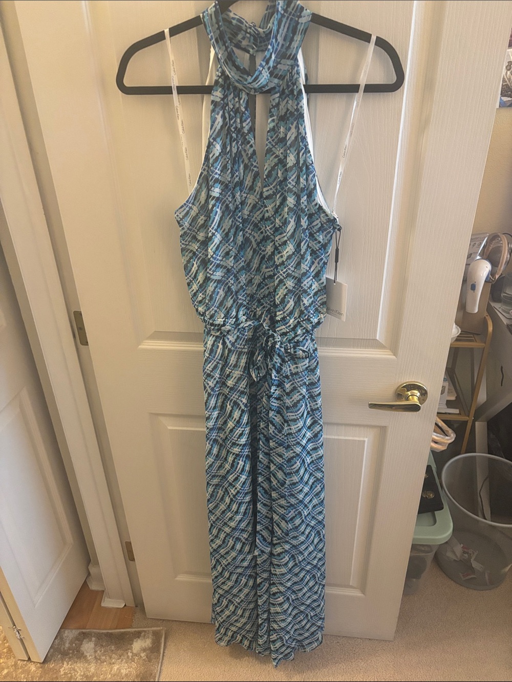 CALVIN KLEIN | Blue Patterned Halter dress, size 14, NWT